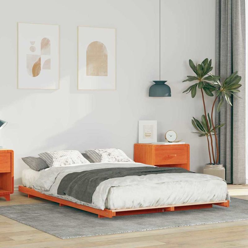 Casa si Gradina - Mobilier - Paturi si accesorii - Paturi - Cadru de pat de podea Maro ceruit 120 x190 cm Lemn masiv de pin - Infinity.ro