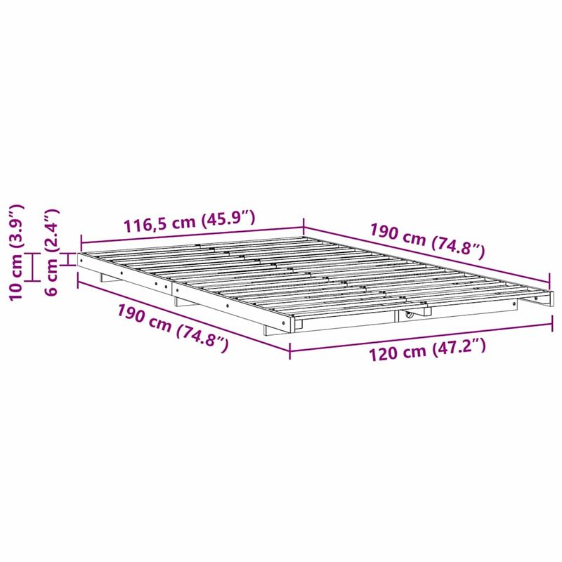 Casa si Gradina - Mobilier - Paturi si accesorii - Paturi - Cadru de pat de podea Maro ceruit 120 x190 cm Lemn masiv de pin - Infinity.ro