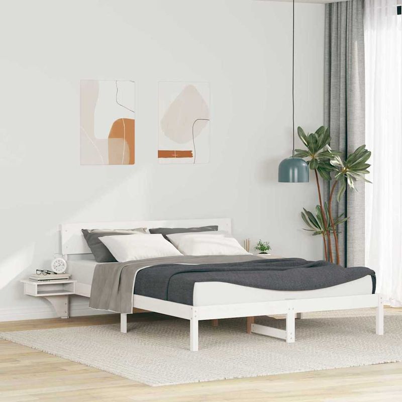 Casa si Gradina - Mobilier - Paturi si accesorii - Paturi - Cadru de pat cu mese laterale cu headboard Alb 160 x 200 cm - Infinity.ro