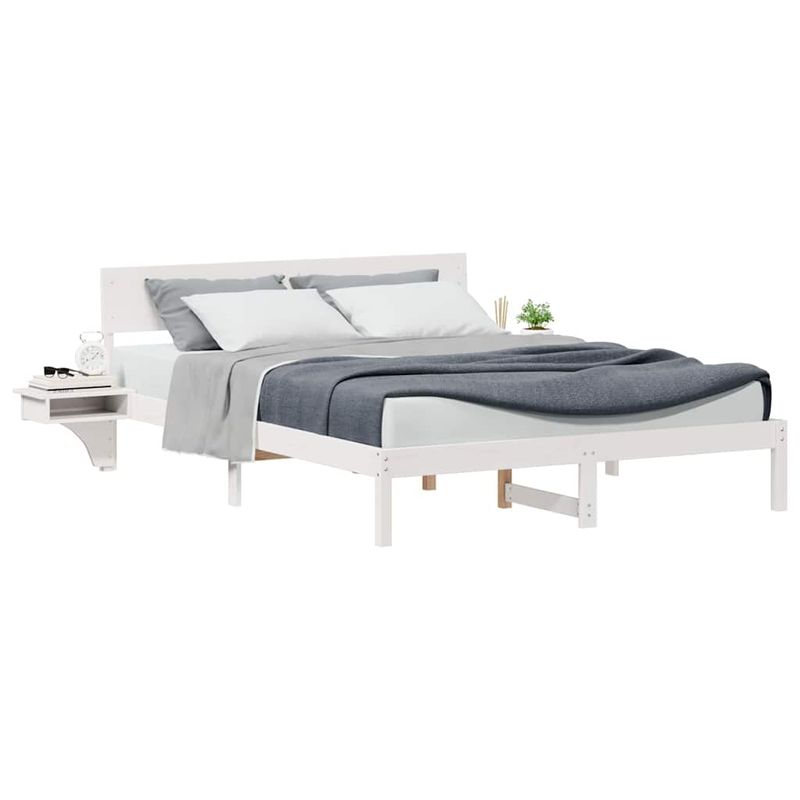 Casa si Gradina - Mobilier - Paturi si accesorii - Paturi - Cadru de pat cu mese laterale cu headboard Alb 160 x 200 cm - Infinity.ro