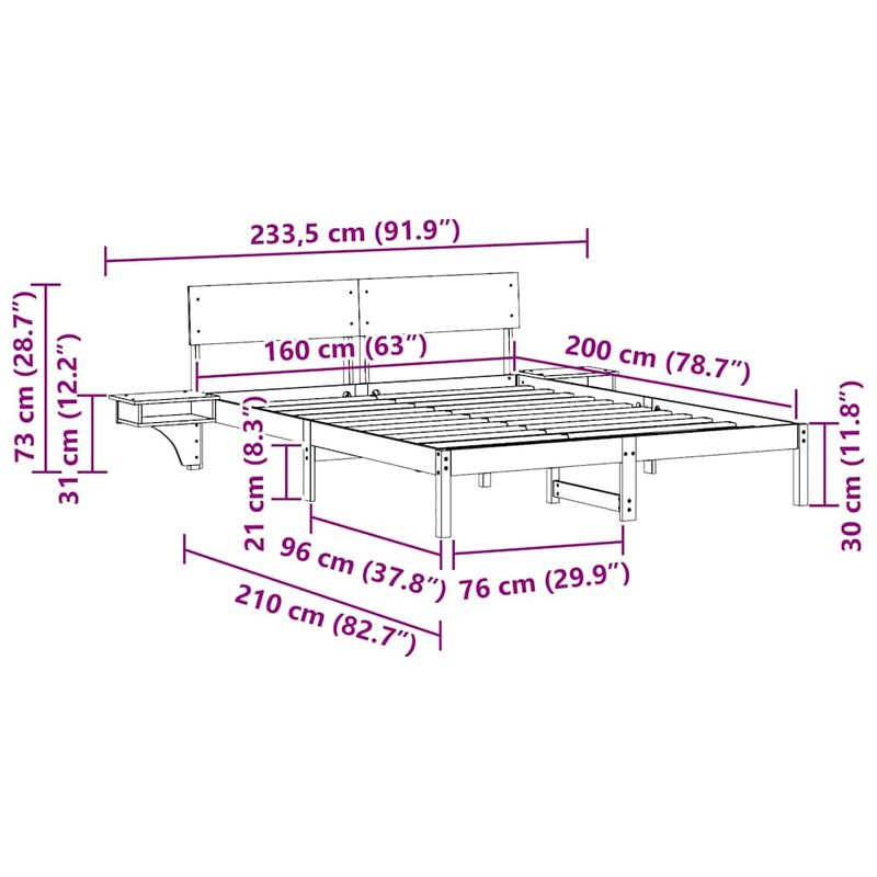 Casa si Gradina - Mobilier - Paturi si accesorii - Paturi - Cadru de pat cu mese laterale cu headboard Alb 160 x 200 cm - Infinity.ro