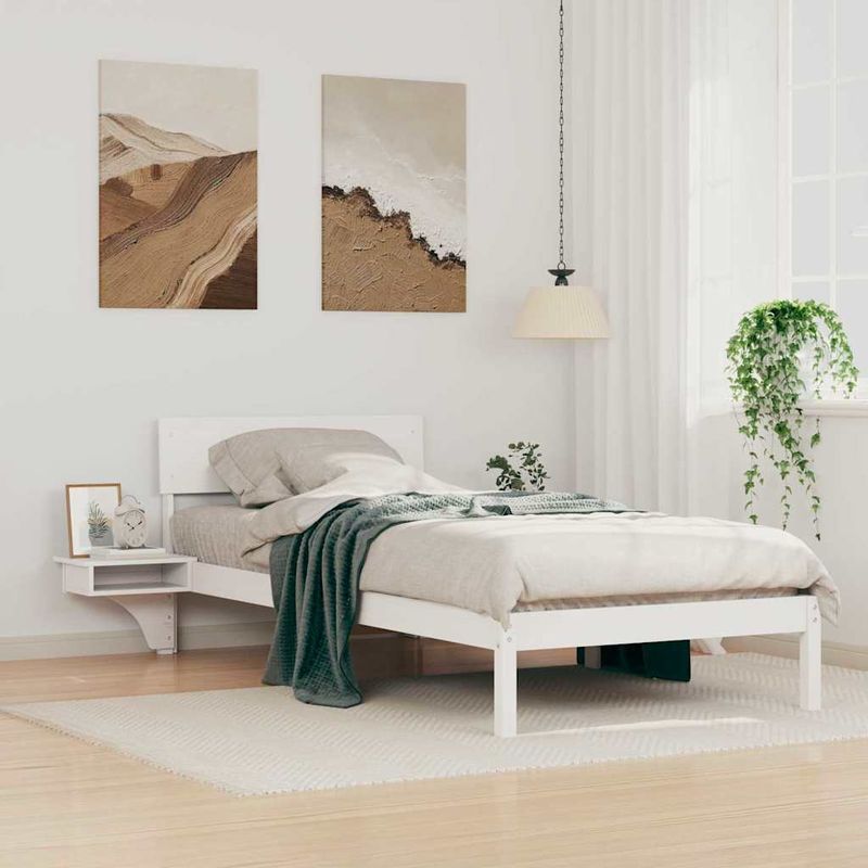 Casa si Gradina - Mobilier - Paturi si accesorii - Paturi - Cadru de pat cu mese laterale Alb 90 x 190 cm Lemn masiv de pin - Infinity.ro