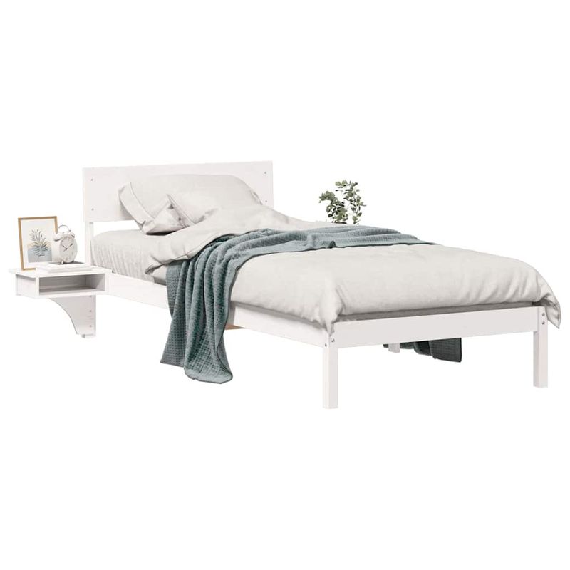 Casa si Gradina - Mobilier - Paturi si accesorii - Paturi - Cadru de pat cu mese laterale Alb 90 x 190 cm Lemn masiv de pin - Infinity.ro