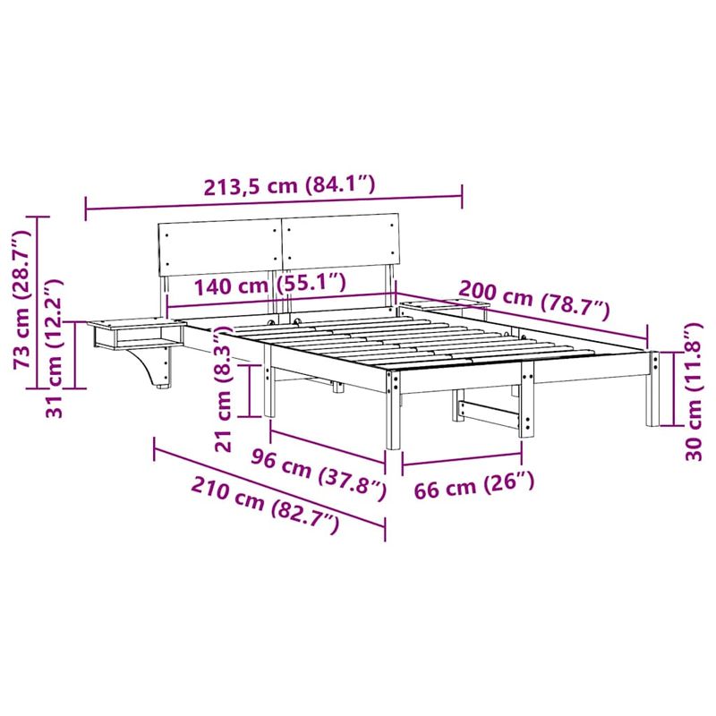 Casa si Gradina - Mobilier - Paturi si accesorii - Paturi - Cadru de pat cu mese laterale Maro ceruit 140 x 200 cm - Infinity.ro