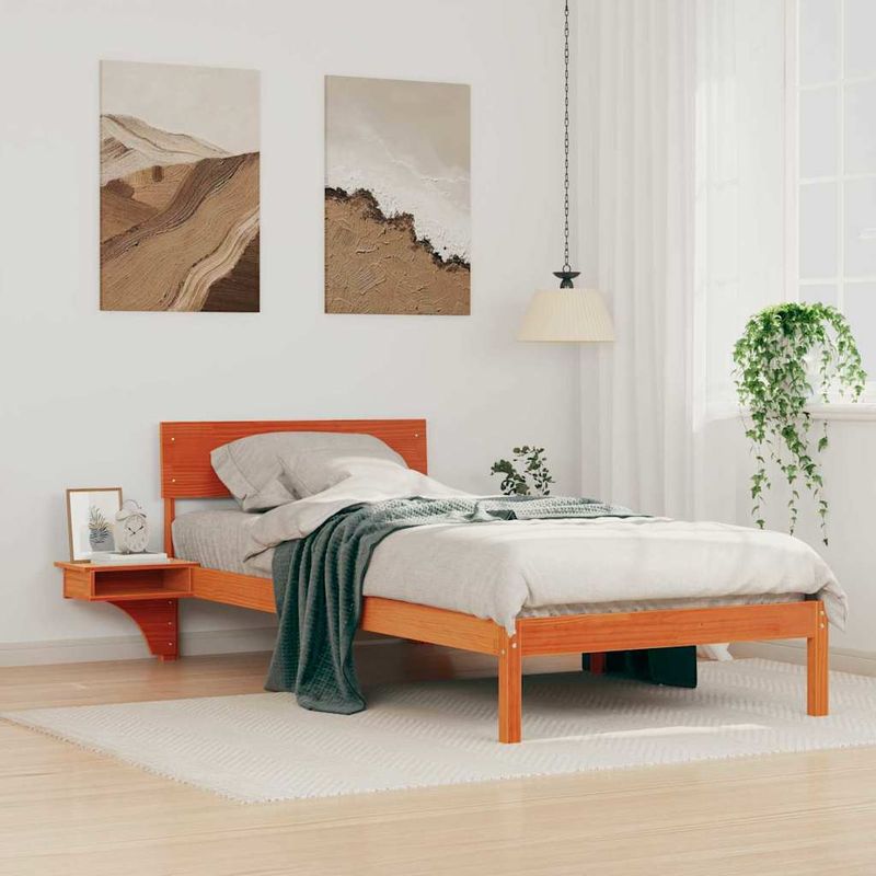 Casa si Gradina - Mobilier - Paturi si accesorii - Paturi - Cadru de pat cu mese laterale Maro ceruit 90 x 190 cm - Infinity.ro
