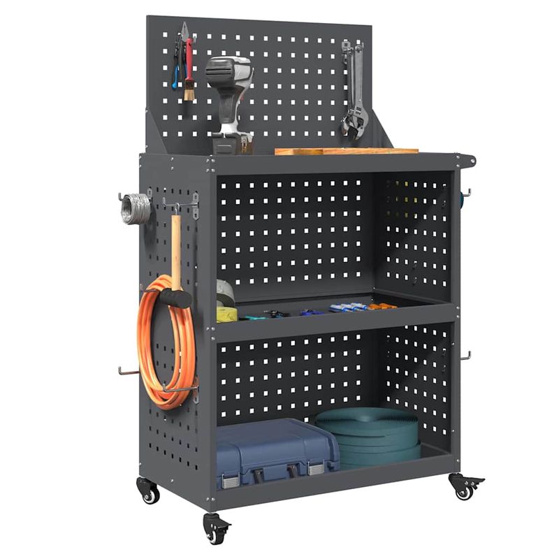 Casa si Gradina - Constructii - Depozitare, transport si protectie - Organizatoare si cutii scule - Carucior pentru unelte cu raft cu roata cu depozitare Manual Antracit 65 x 35 x 111 cm - Infinity.ro
