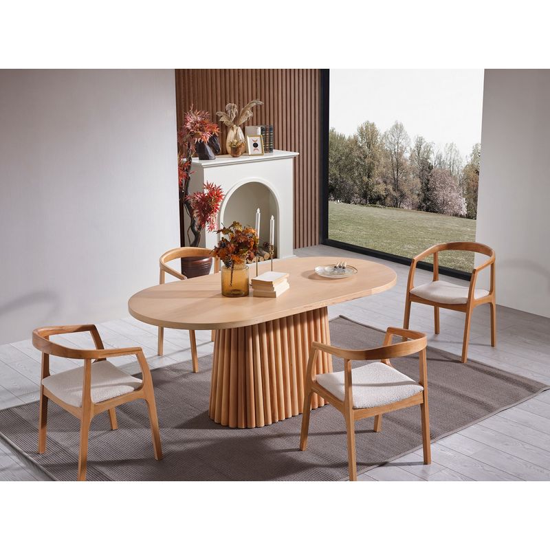 Casa si Gradina - Mobilier - Seturi de mobilier - Seturi mese si scaune - Set masa si scaune, Hanah Home, mdf, lemn de fag, natural, masa 170x90x75 cm, 4 scaune - Infinity.ro