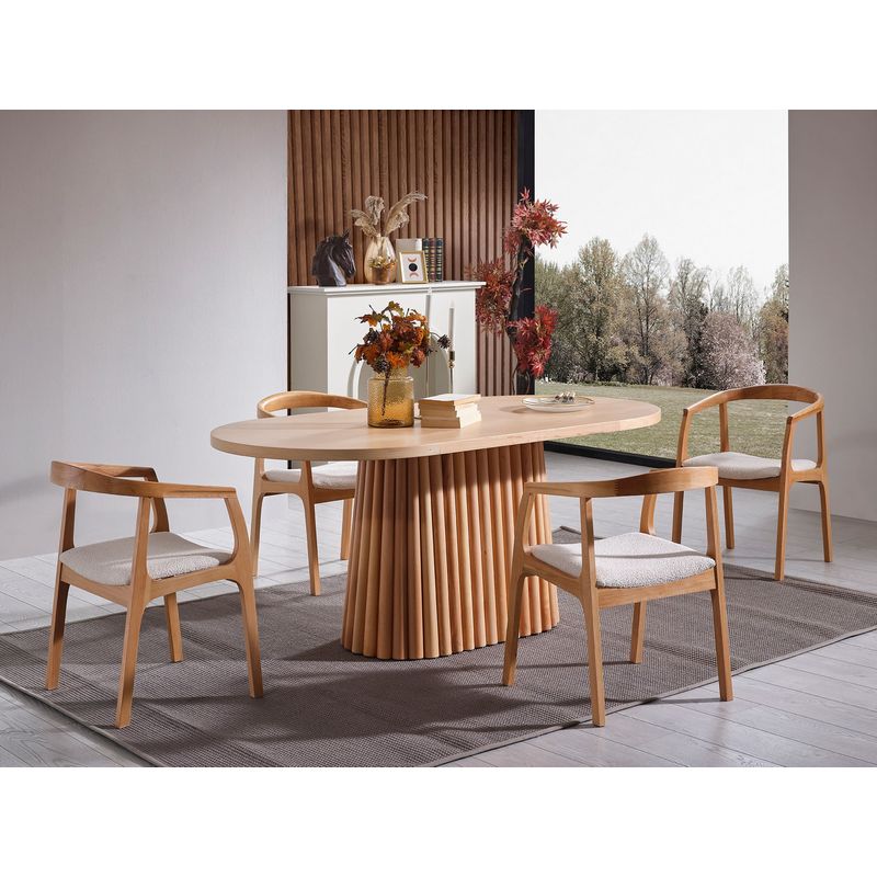 Casa si Gradina - Mobilier - Seturi de mobilier - Seturi mese si scaune - Set masa si scaune, Hanah Home, mdf, lemn de fag, natural, masa 170x90x75 cm, 4 scaune - Infinity.ro