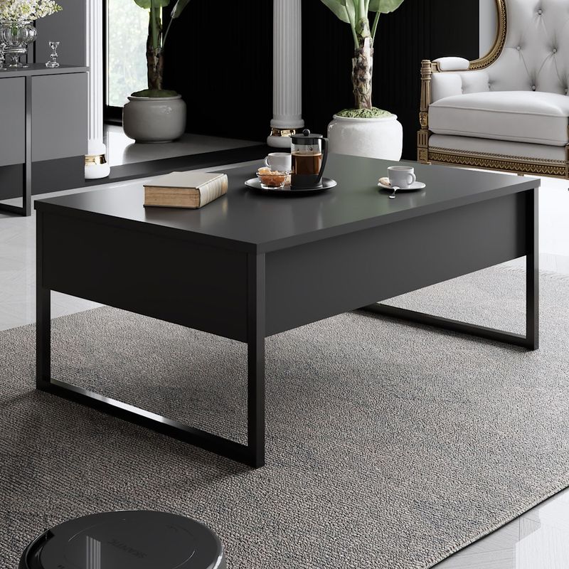 Casa si Gradina - Mobilier - Seturi de mobilier - Seturi living - Set mobilier living, Hanah Home, pal melaminat, antracit si negru, comoda tv 180x30x47 cm, masuta cafea 90x39x40 cm - Infinity.ro