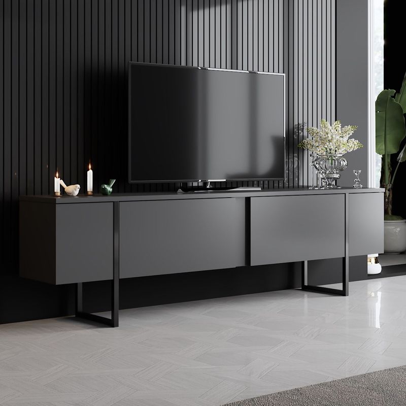 Casa si Gradina - Mobilier - Seturi de mobilier - Seturi living - Set mobilier living, Hanah Home, pal melaminat, antracit si negru, comoda tv 180x30x47 cm, masuta cafea 90x39x40 cm - Infinity.ro