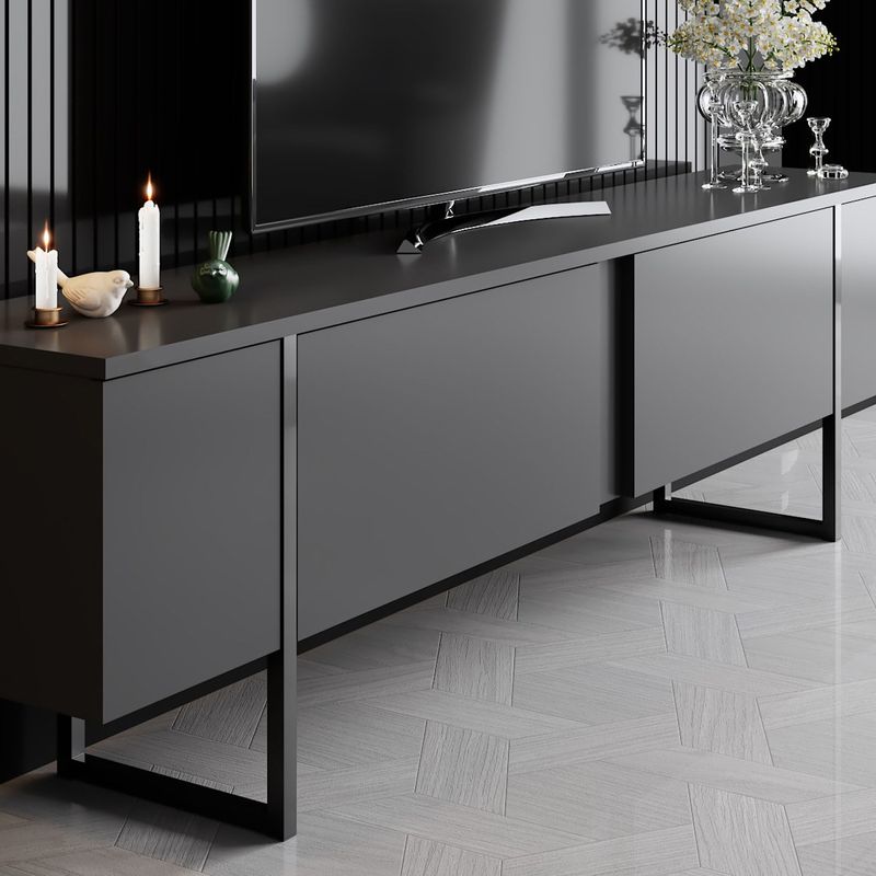 Casa si Gradina - Mobilier - Seturi de mobilier - Seturi living - Set mobilier living, Hanah Home, pal melaminat, antracit si negru, comoda tv 180x30x47 cm, masuta cafea 90x39x40 cm - Infinity.ro