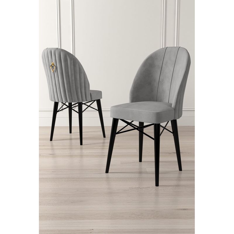Casa si Gradina - Mobilier - Scaune si fotolii - Scaune - Set scaune, Hanah Home, metal, gri, negru, 44x42x96 cm, 6 piese - Infinity.ro