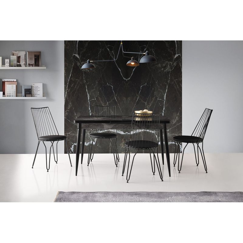 Casa si Gradina - Mobilier - Scaune si fotolii - Scaune - Set scaune, Hanah Home, metal, piele ecologica, negru, 44x44x84 cm - Infinity.ro