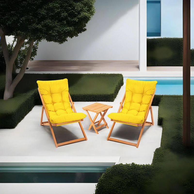 Casa si Gradina - Gradina si terasa - Mobilier exterior - Seturi mobila gradina - Set masa si scaune gradina, Hanah Home, lemn fag, galben si natur, masa 40x40x40 cm, scaun 59x44x90 cm - Infinity.ro