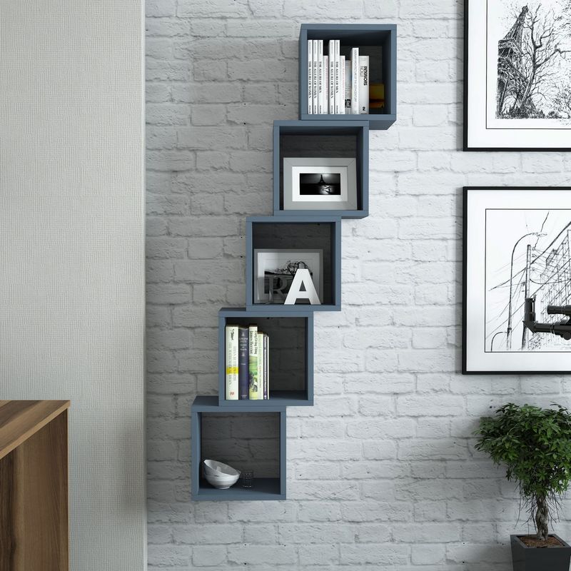 Casa si Gradina - Mobilier - Biblioteci si rafturi - Etajere - Etajera de perete, Hanah Home, pal melaminat, albastru, 30x24x30 cm, set 5 bucati - Infinity.ro