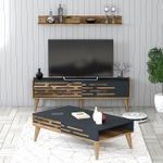 Casa si Gradina - Mobilier - Seturi de mobilier - Seturi living - Set mobilier living, Hanah Home, panou aglomerat melaminat, nuc si antracit, 140x35x45 cm - Infinity.ro
