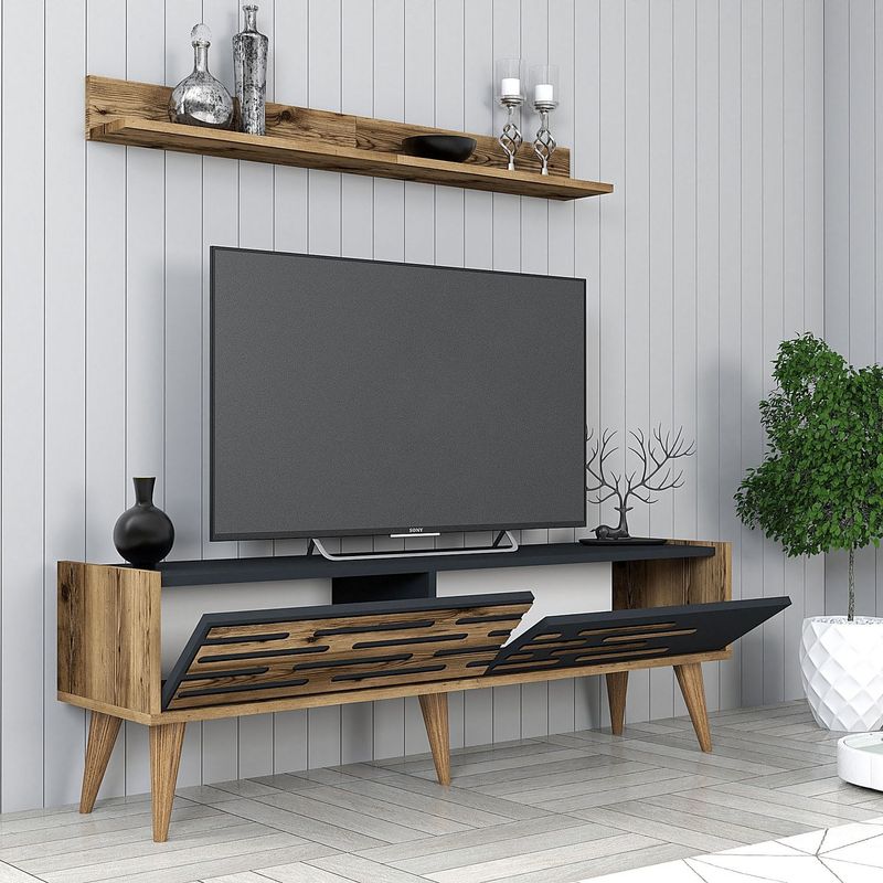Casa si Gradina - Mobilier - Seturi de mobilier - Seturi living - Set mobilier living, Hanah Home, panou aglomerat melaminat, nuc si antracit, 140x35x45 cm - Infinity.ro