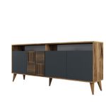 Casa si Gradina - Mobilier - Seturi de mobilier - Seturi living - Set mobilier living, Hanah Home, pal melaminat, nuc si antracit, comoda 180x78.6x35 cm, masa 145x75x88 cm - Infinity.ro