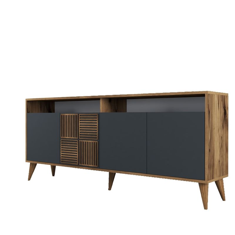 Casa si Gradina - Mobilier - Seturi de mobilier - Seturi living - Set mobilier living, Hanah Home, pal melaminat, nuc si antracit, comoda 180x78.6x35 cm, masa 145x75x88 cm - Infinity.ro