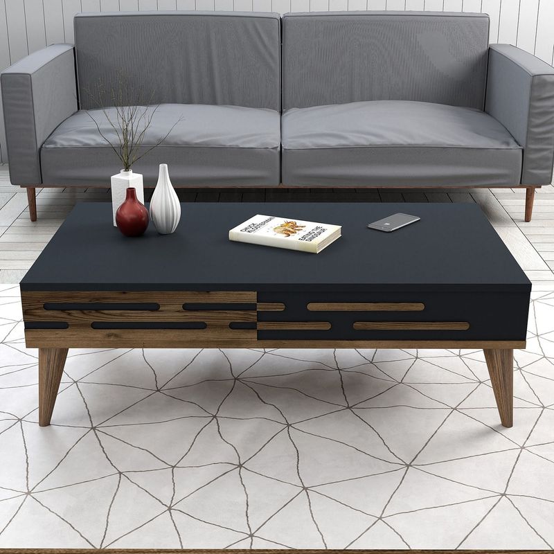 Casa si Gradina - Mobilier - Seturi de mobilier - Seturi living - Set mobilier living, Hanah Home, panou aglomerat melaminat, nuc si antracit, 140x35x45 cm - Infinity.ro