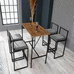Casa si Gradina - Mobilier - Seturi de mobilier - Seturi mese si scaune - Set masa bar si taburete, Hanah Home, pal melaminat si metal, fumuriu, nuc, negru, masa 90x45x92 cm, taburete 35x35x80 cm (5 piese) - Infinity.ro