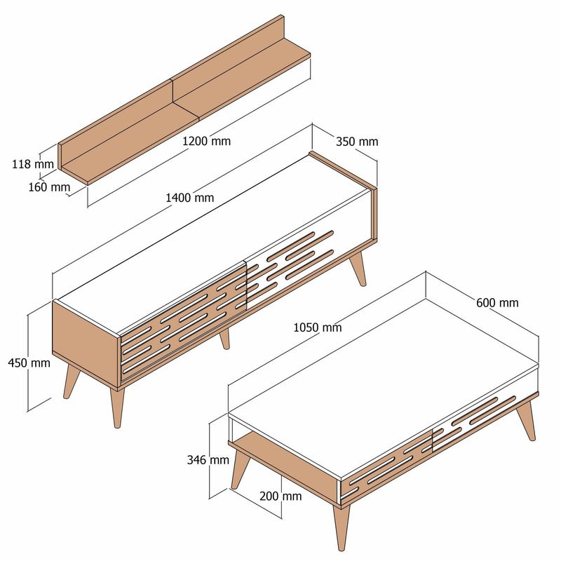 Casa si Gradina - Mobilier - Seturi de mobilier - Seturi living - Set mobilier living, Hanah Home, panou aglomerat melaminat, nuc si antracit, 140x35x45 cm - Infinity.ro