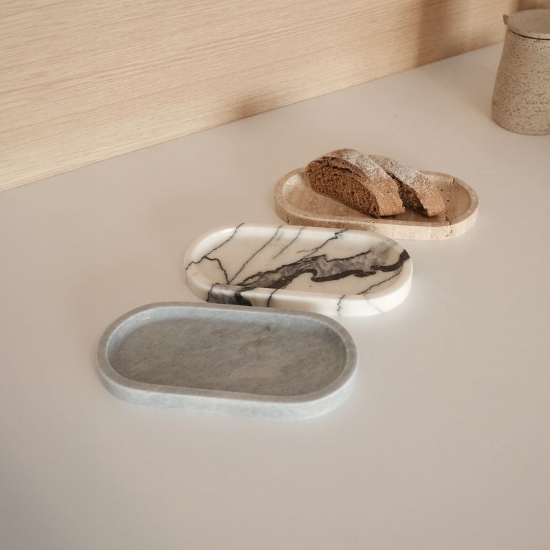 Casa si Gradina - Bucatarie si vesela - Vesela si tacamuri - Platouri de bucatarie - Set platouri, Hermia, marmura sicily lila, gri verona si travertin, multicolor, 25x12x2 cm (3 bucati) - Infinity.ro