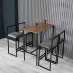 Casa si Gradina - Mobilier - Seturi de mobilier - Seturi mese si scaune - Set masa bar si taburete, Hanah Home, pal melaminat si metal, fumuriu, nuc, negru, masa 90x45x92 cm, taburete 35x35x80 cm (5 piese) - Infinity.ro