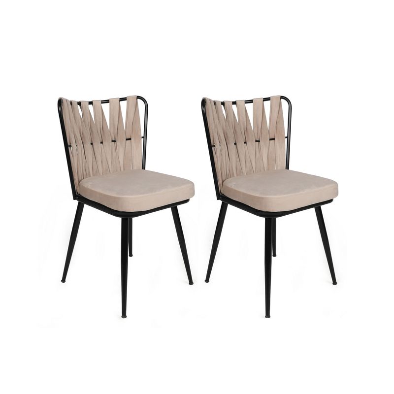 Casa si Gradina - Mobilier - Scaune si fotolii - Scaune - Set scaune, Hanah Home, metal, catifea, crem si negru, 43x43x82 cm, 4 bucati - Infinity.ro