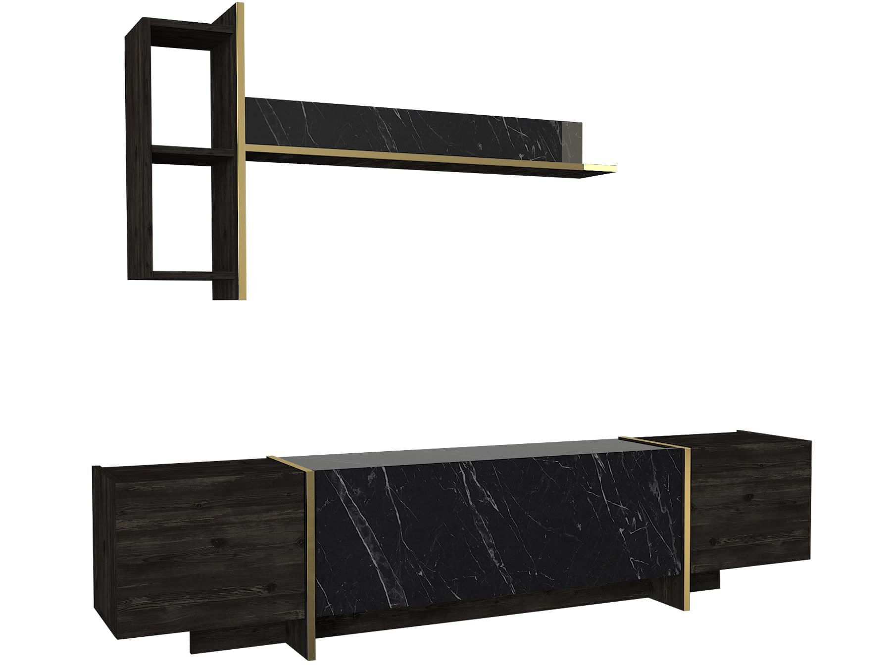 Set mobilier living, Hanah Home, pal melaminat, negru auriu
