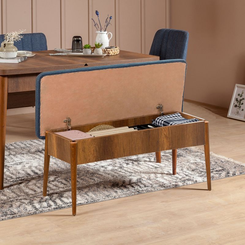 Casa si Gradina - Mobilier - Seturi de mobilier - Seturi mese si scaune - Set masa extensibila si scaune, Hanah Home, pal melaminat, nuc si albastru inchis, 130x80x77 cm - Infinity.ro