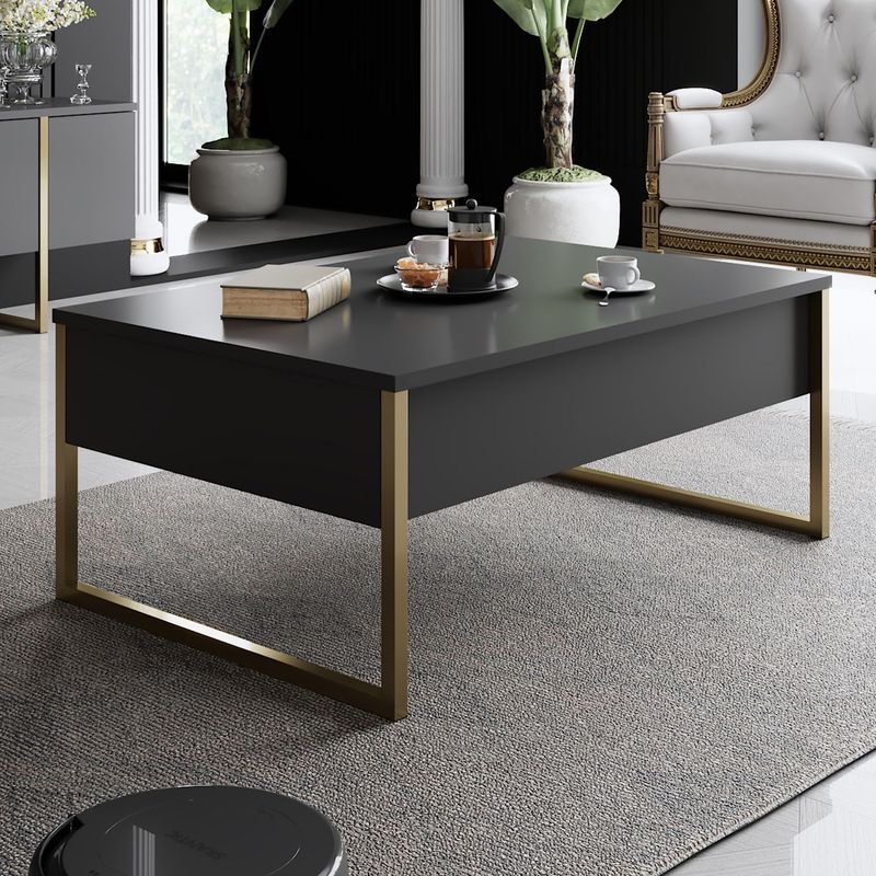 Casa si Gradina - Mobilier - Seturi de mobilier - Seturi living - Set mobilier living, Hanah Home, pal melaminat, antracit si auriu - Infinity.ro
