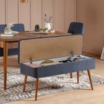 Casa si Gradina - Mobilier - Seturi de mobilier - Seturi mese si scaune - Set masa extensibila si scaune, Hanah Home, pal melaminat, nuc si albastru inchis, 129x80x75 cm - Infinity.ro