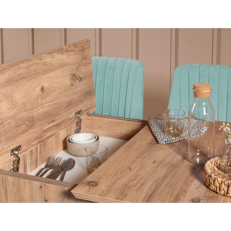 Casa si Gradina - Mobilier - Seturi de mobilier - Seturi mese si scaune - Set masa extensibila si scaune, Hanah Home, PAL melaminat, pin atlantic si verde fistic, masa 129x80x75 cm - Infinity.ro