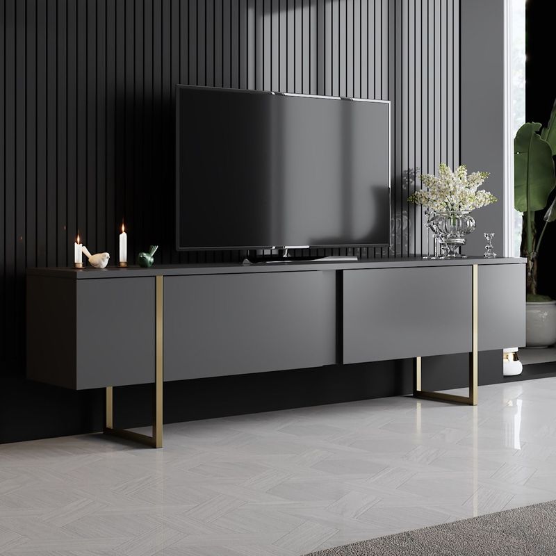 Casa si Gradina - Mobilier - Seturi de mobilier - Seturi living - Set mobilier living, Hanah Home, pal melaminat, antracit si auriu - Infinity.ro