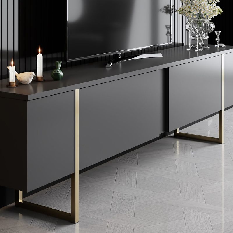 Casa si Gradina - Mobilier - Seturi de mobilier - Seturi living - Set mobilier living, Hanah Home, pal melaminat, antracit si auriu - Infinity.ro