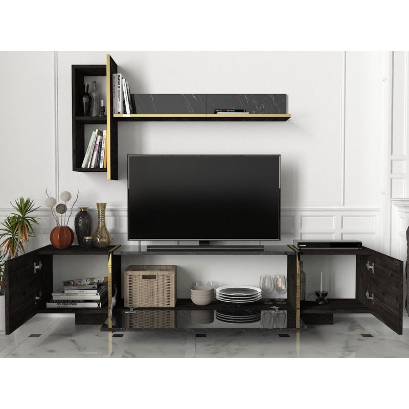 Casa si Gradina - Mobilier - Seturi de mobilier - Seturi living - Set mobilier living, Hanah Home, pal melaminat, negru auriu - Infinity.ro