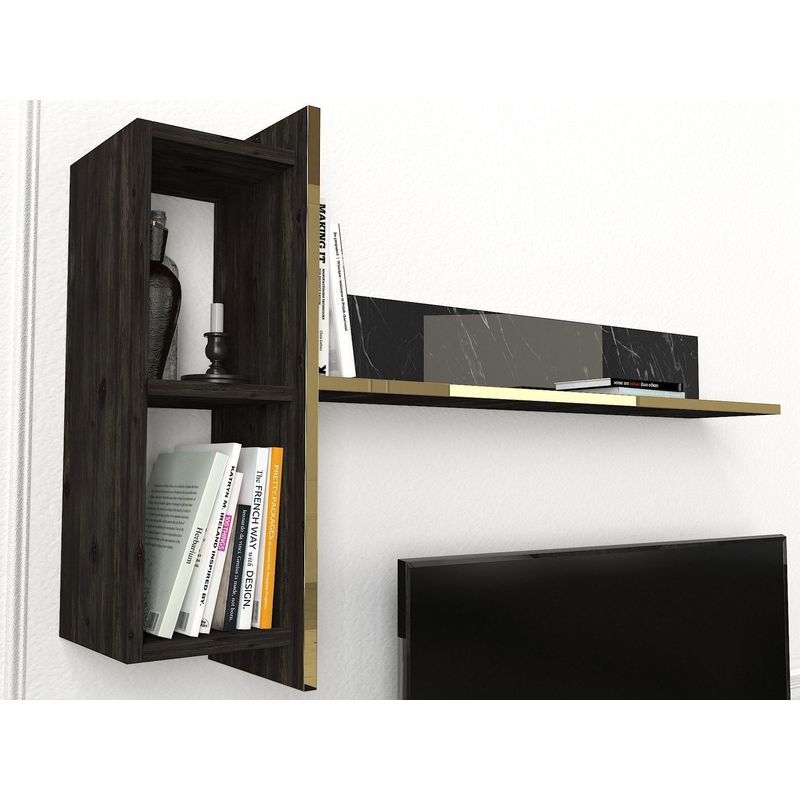 Casa si Gradina - Mobilier - Seturi de mobilier - Seturi living - Set mobilier living, Hanah Home, pal melaminat, negru auriu - Infinity.ro