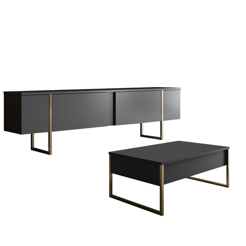 Casa si Gradina - Mobilier - Seturi de mobilier - Seturi living - Set mobilier living, Hanah Home, pal melaminat, antracit si auriu - Infinity.ro