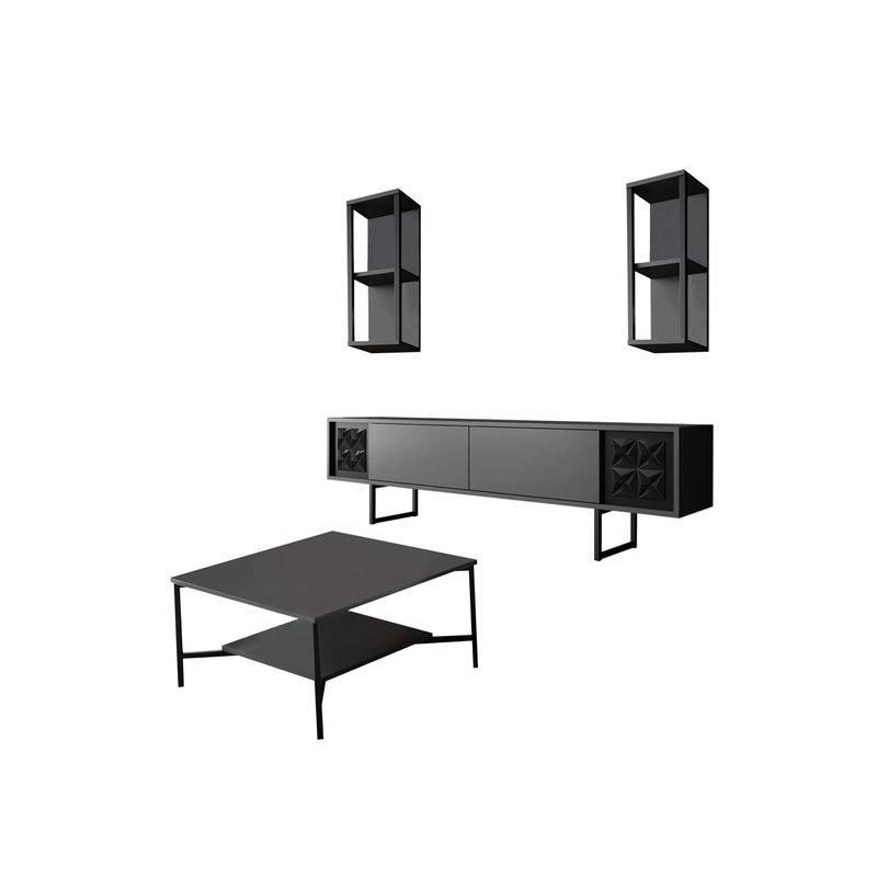 Casa si Gradina - Mobilier - Seturi de mobilier - Seturi living - Set mobilier living, Hanah Home, pal melaminat, antracit si negru, picioare metalice, 618BLY1154 - Infinity.ro