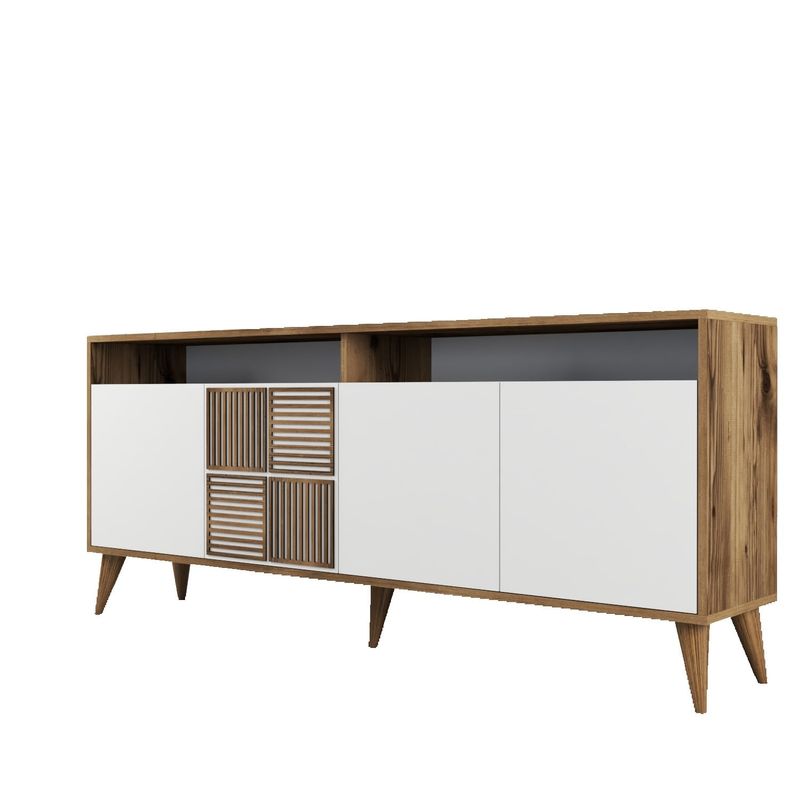 Casa si Gradina - Mobilier - Seturi de mobilier - Seturi living - Set mobilier living, Hanah Home, pal melaminat, nuc si alb, comoda 180x78.6x35 cm, masa 145x75x88 cm, 845HCT5286 - Infinity.ro
