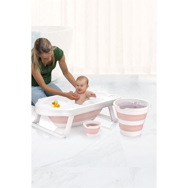Jucarii, Copii si Bebe - Igiena si ingrijire - Baia bebelusului - Cadite bebe si accesorii baie - Set cada pentru bebelusi 3 piese, L'essentiel Maison, plastic, alb roz, 82x48x23 cm - Infinity.ro