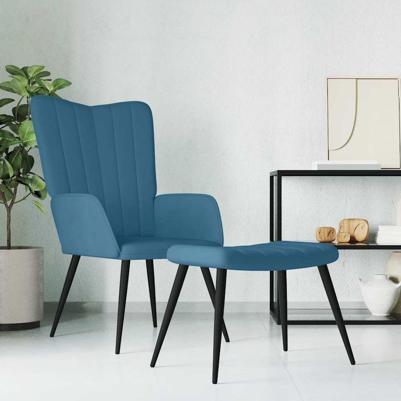 Casa si Gradina - Mobilier - Scaune si fotolii - Fotolii - Fotoliu de relaxare cu taburet, albastru, catifea - Infinity.ro