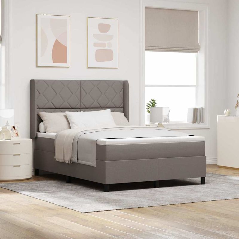 Casa si Gradina - Mobilier - Paturi si accesorii - Paturi - Pat cu saltea cu arcuri si LED taupe 140x190 cm, tesatura - Infinity.ro