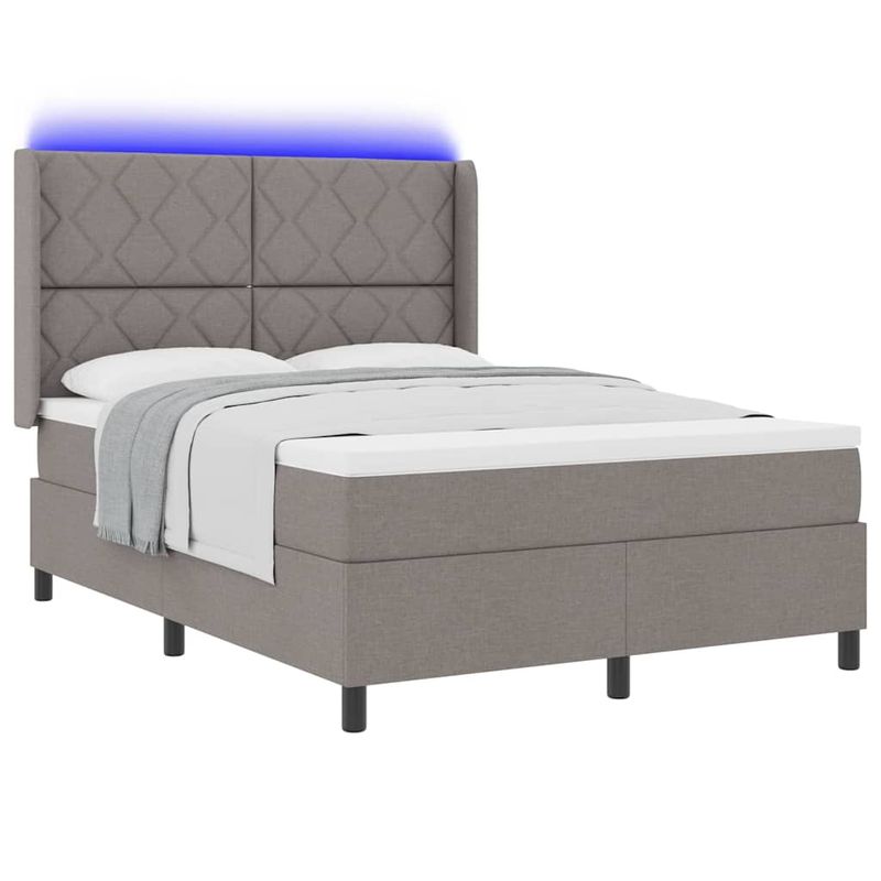 Casa si Gradina - Mobilier - Paturi si accesorii - Paturi - Pat cu saltea cu arcuri si LED taupe 140x190 cm, tesatura - Infinity.ro