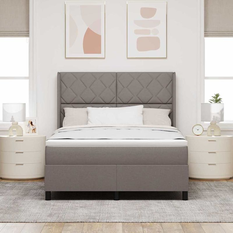 Casa si Gradina - Mobilier - Paturi si accesorii - Paturi - Pat cu saltea cu arcuri si LED taupe 140x190 cm, tesatura - Infinity.ro