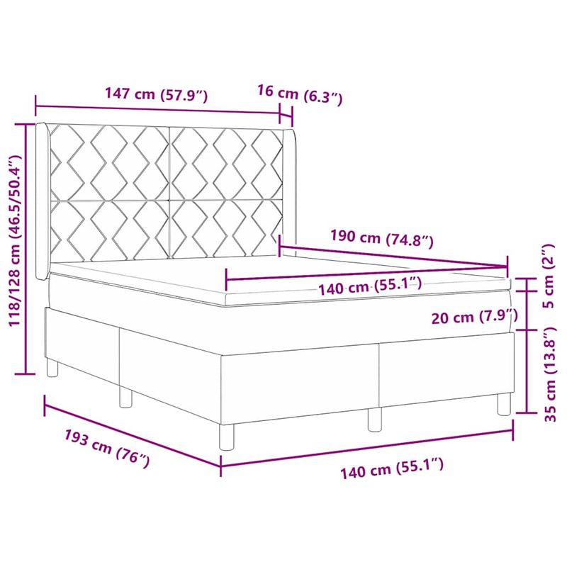 Casa si Gradina - Mobilier - Paturi si accesorii - Paturi - Pat cu saltea cu arcuri si LED taupe 140x190 cm, tesatura - Infinity.ro