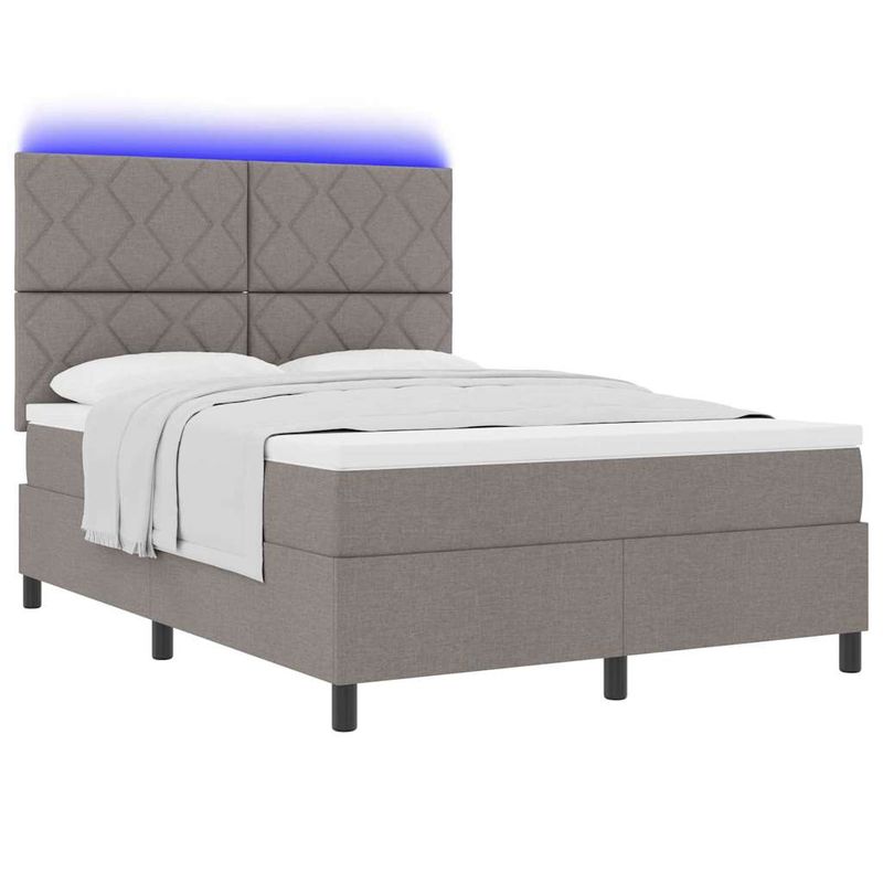 Casa si Gradina - Mobilier - Paturi si accesorii - Paturi - Pat cu arcuri , cu saltea si lumina LED, in taupe – 140x190 cm, tesatura - Infinity.ro
