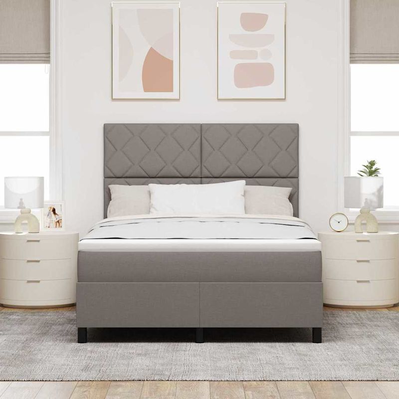 Casa si Gradina - Mobilier - Paturi si accesorii - Paturi - Pat cu arcuri , cu saltea si lumina LED, in taupe – 140x190 cm, tesatura - Infinity.ro