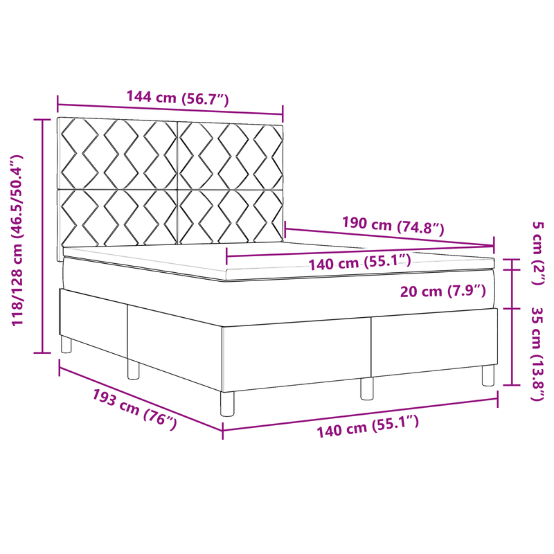 Casa si Gradina - Mobilier - Paturi si accesorii - Paturi - Pat cu arcuri , cu saltea si lumina LED, in taupe – 140x190 cm, tesatura - Infinity.ro